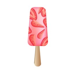 Strawberry popsicle icon. Cartoon of strawberry popsicle vector icon for web design isolated on white background