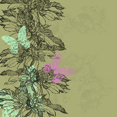Abstract vintage background with flowers and butterflies. Vector illustration. - 273887962
