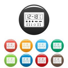 Fototapeta premium Digital clock icons set 9 color vector isolated on white for any design