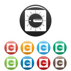 Timer clock icons set 9 color vector isolated on white for any design