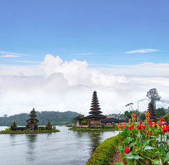 Pura Ulun Danu Bratan temple in Bratan lake, is famous tourist attraction destination in Bali island, Indonesia