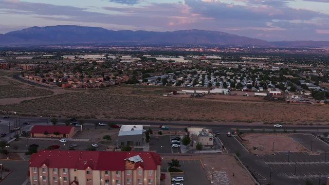 Fast sideway shot of the roads and residential area of Albuquerque New Mexico - drone aerial shot