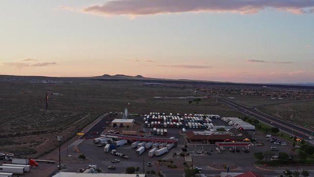 Industrial, busy part of Albuquerque New Mexico drone aerial reveal shot