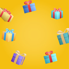 Set of  Gift or present boxes on yellow background.  Vector illustration.a