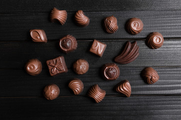 chocolate candies in the different forms and taste
