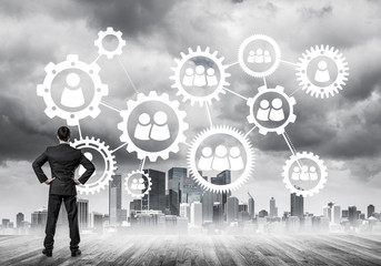 Social connection concept drawn on screen as symbol for teamwork and cooperation