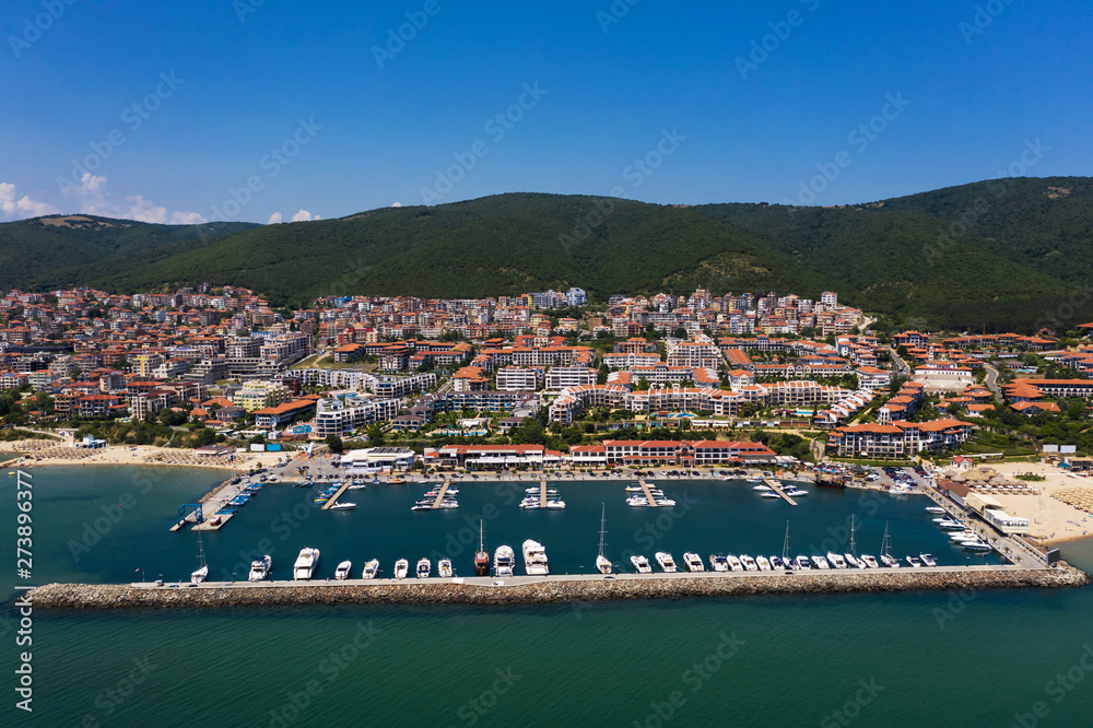 Wall mural yacht marina in sea resort saint vlas, bulgaria