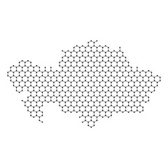 Kazakhstan map from abstract futuristic hexagonal shapes, lines, points black, in the form of honeycomb or molecular structure. Vector illustration.