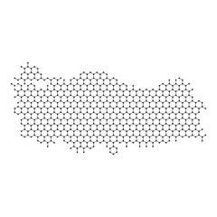 Turkey map from abstract futuristic hexagonal shapes, lines, points black, in the form of honeycomb or molecular structure. Vector illustration.