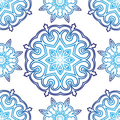 Ice blue mandalas background template.