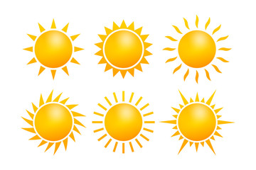 Set Realistic sun icon for weather design on white background. Vector stock illustration.