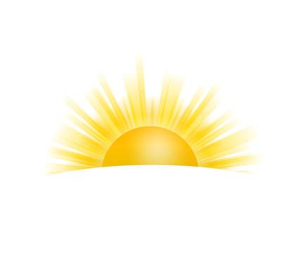 Realistic sun icon for weather design on white background. Vector stock illustration.