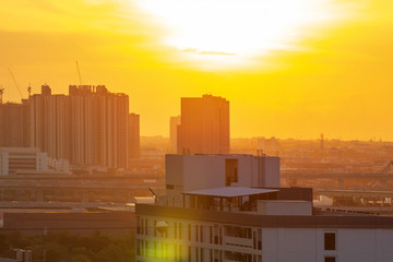 Sunset at city of Bangkok with building