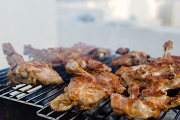 Chicken pieces are grilled. Mediterranean Kitchen