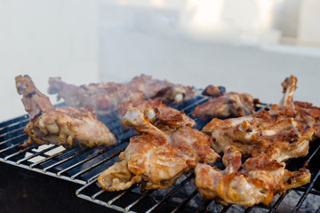 Chicken pieces are grilled. Mediterranean Kitchen