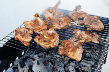Chicken pieces are grilled. Mediterranean Kitchen