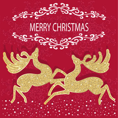 Beautiful Christmas card with reindeer . Vector, EPS10.