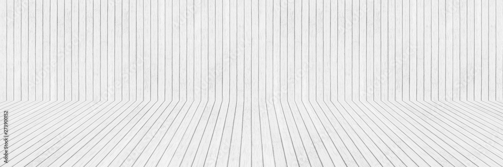 Poster horizontal white wooden wall and floor for pattern and design