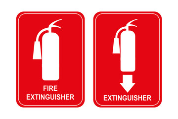 Set of two stickers or banners with fire extinguisher silhouette and inscription