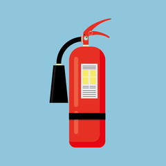 Red fire extinguisher,isolated on blue background,f