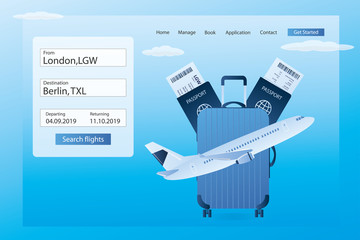Landing page for online search and book travel ticket,web banner template