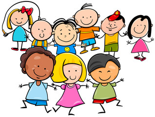 happy kids cartoon characters group