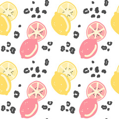 illustration de fond abstraite moderne vectorielle continue avec des citrons et imprimé animal avec des points léopard