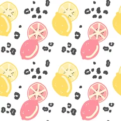 Papier Peint photo Citrons illustration de fond abstraite moderne vectorielle continue avec des citrons et imprimé animal avec des points léopard