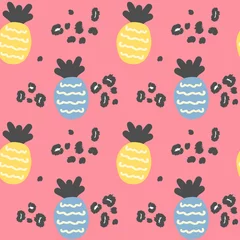Gordijnen abstract modern seamless vector pattern background illustration with pineapples and animal print with leopard dots © Alice Vacca