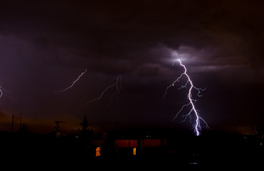 Lightning on the sky during summer storm 
