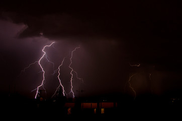 Lightning on the sky during summer storm 