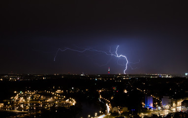 Lightning on the sky during summer storm 