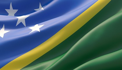 Waved highly detailed close-up flag of Solomon Islands. 3D illustration.
