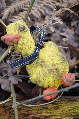 Abandoned soft toy in hedge
