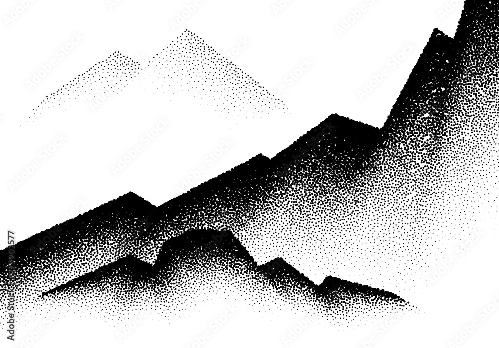 Poster abstract backgroun with mountains and wave of scattered dots