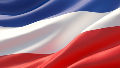 Waved highly detailed close-up flag of Yugoslavia. 3D illustration.
