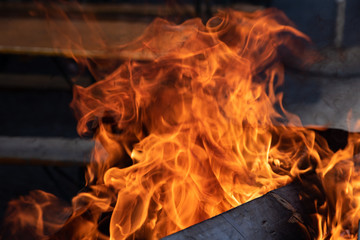 fire burning in a grill