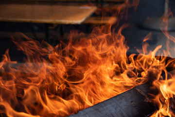 fire burning in a grill