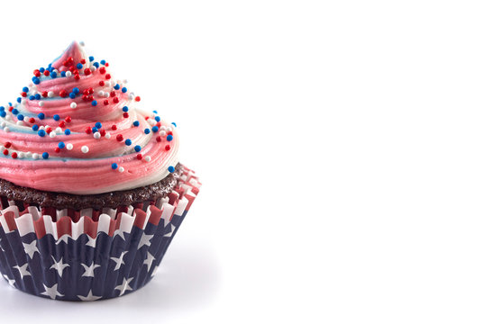 American Themed Cupcakes with Sprinkles Isolated on a White Background