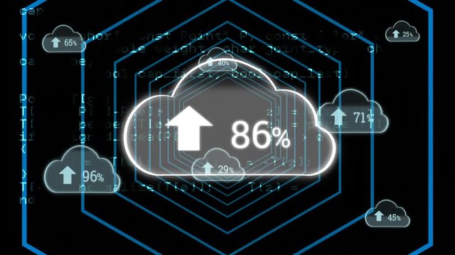 Upload progress clouds with hexagon and program codes