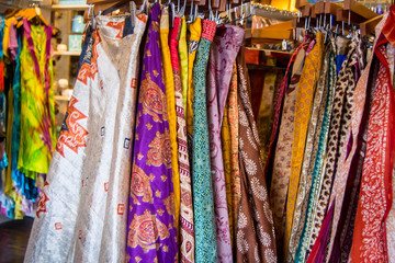 Colorful wrap skirts on a rack