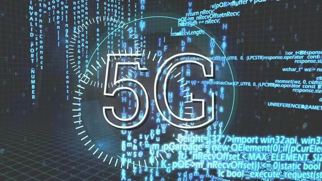 5G written in the middle of a futuristic circles and program codes