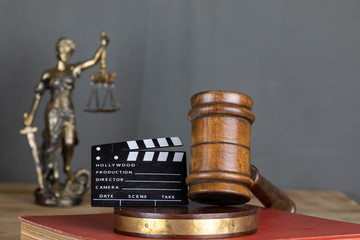 Cinema and Video Laws Symbol Concept , Gavel and Clapperboard