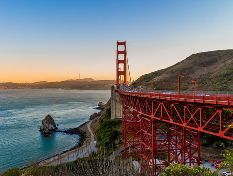 During the sunset at the Golden Gate bridge in San Francisco
