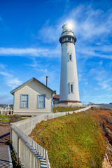 Aerial view of Pigeon Point Lighthouse in California, USA