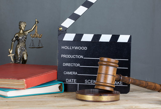 Cinema and Video Laws Symbol Concept , Gavel and Clapperboard