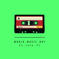 Retro Cassette Vector design with text world music day