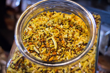 Top view of loose leaf tea in a jar