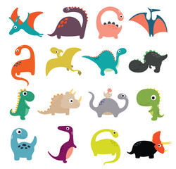 Funny cartoon dinosaurs collection. Vector illustration