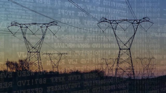 Program codes and a field with power line towers
